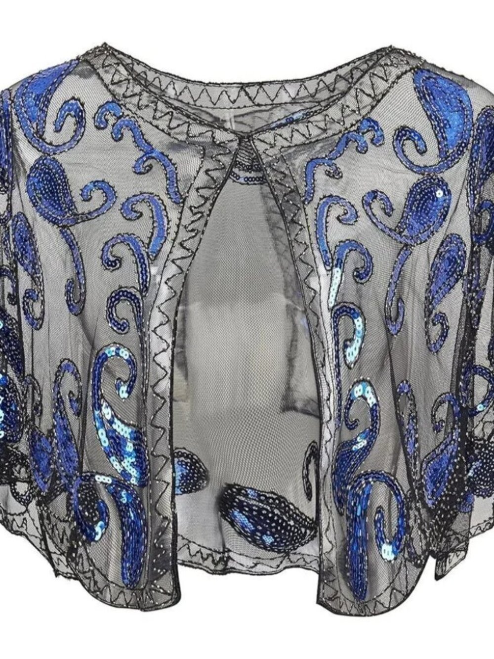 Babeyond 1920s Shawl Wraps Beaded Evening Cape Bridal Shawl Cover Up-Blue\Black